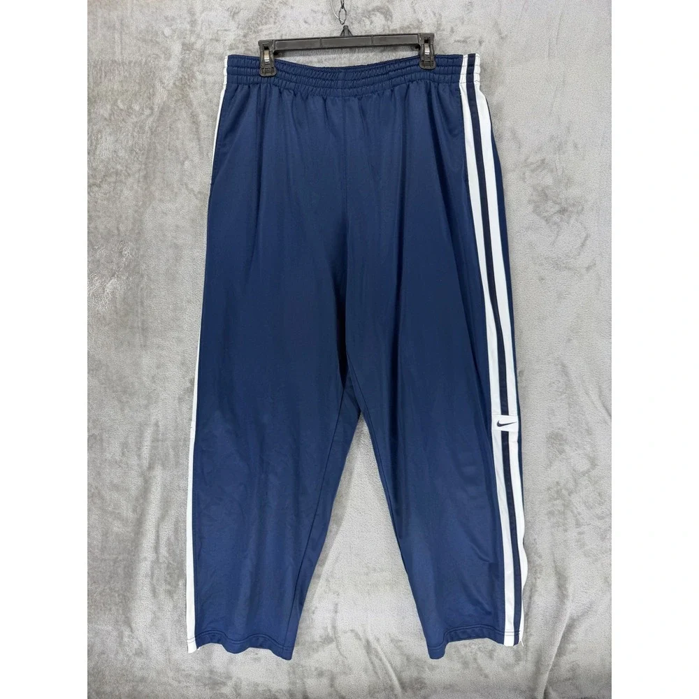 Nike Mens Navy Blue‎ White Striped Track Pants Large 133696 Zip Ankle Athletic